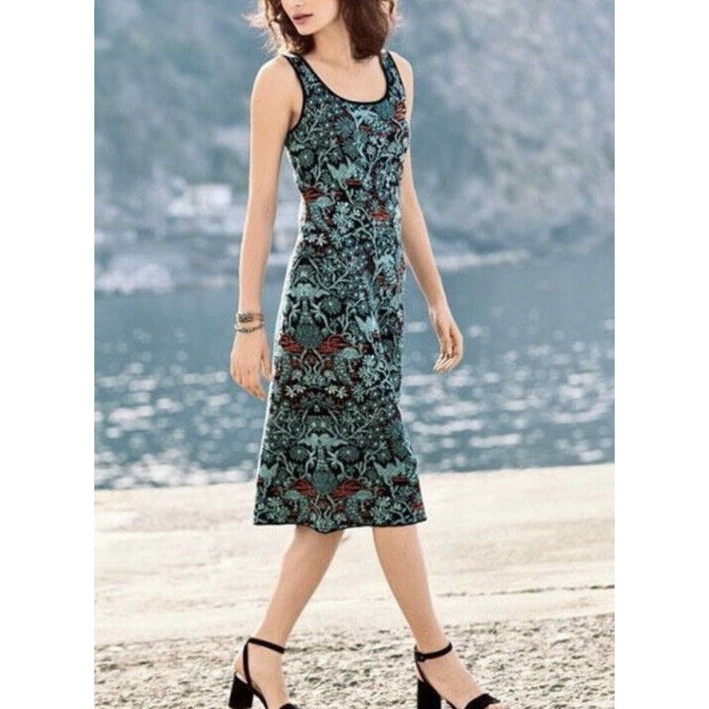 Peruvian Connection Small Black Floral Pima Cotton Mezzanotte Sheath Dress B16